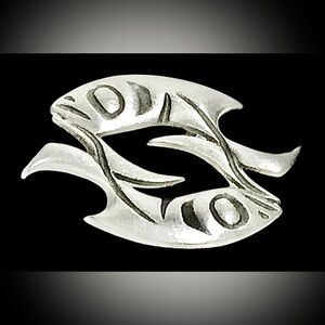 First Nations Haida Frederick Yunkws ‘Salmon Cycle’ Pewter Brooch